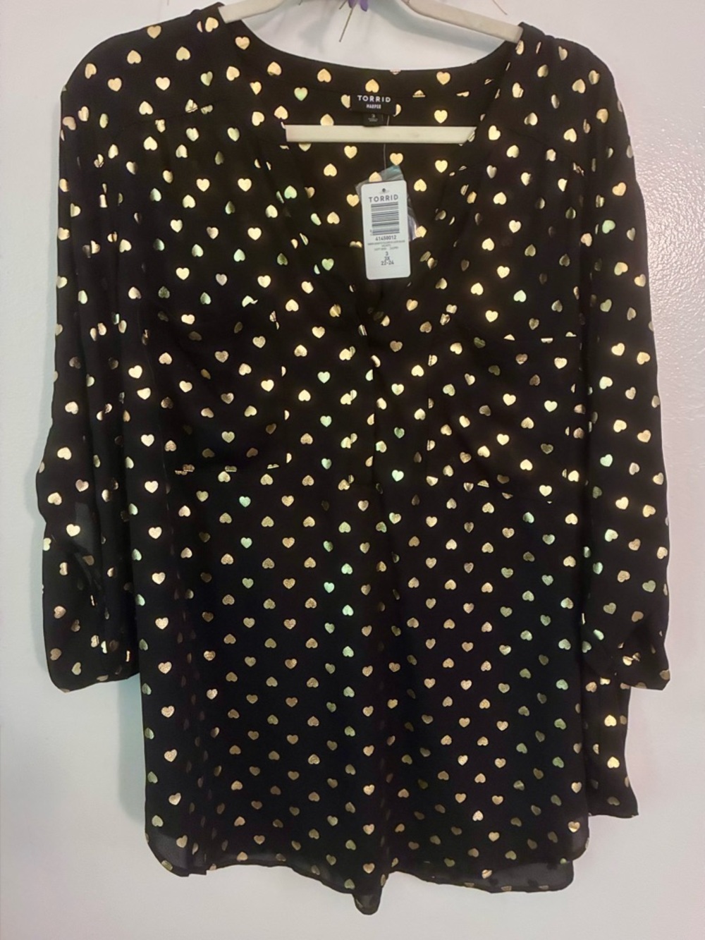 torrid Black Blouse with Gold Heart Print